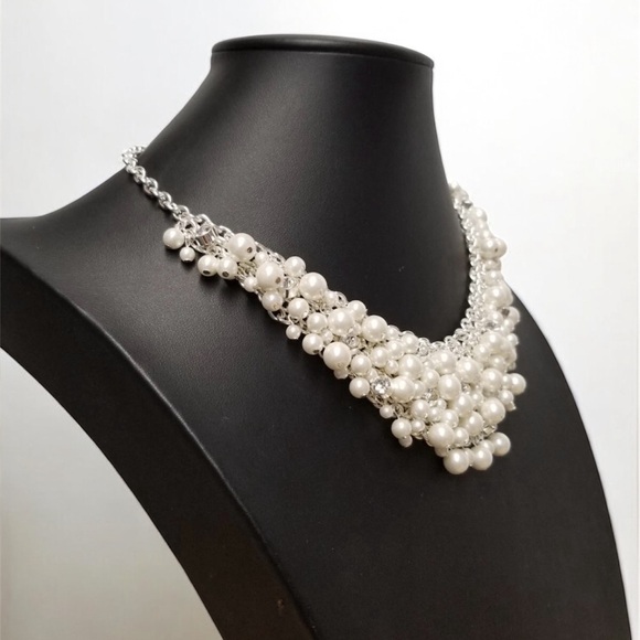 Macy’s Pearl & Rhinestone Bib Necklace - Picture 2 of 3